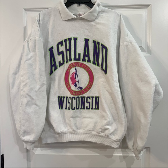 Gopher Sport Tops - Vintage 90s Ashland Wisconsin Sweatshirt White 2XL Puff Print Sailing